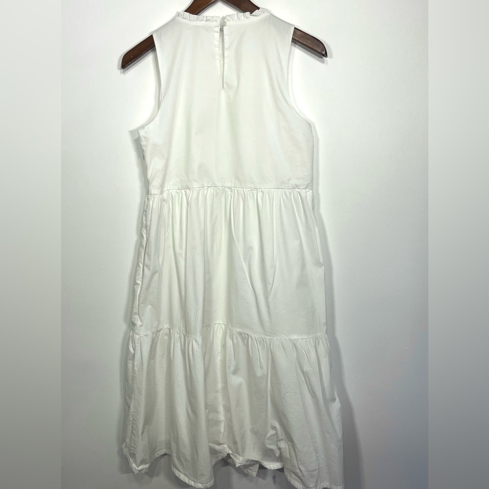 J Crew white cotton tiered midi dress ruffle neck, beach, coquette, coastal 4 - Picture 5 of 6